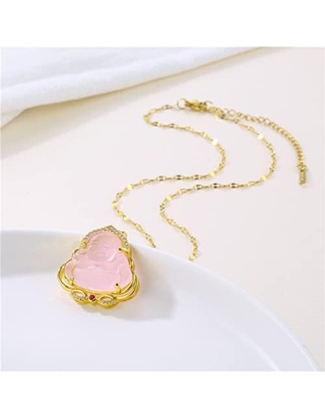 Laughing Buddha Pendant Necklace 18k Gold Plated Jade Smiling Buddha Chain Bling Necklace Dainty Gemstone Lucky Amule Amulet Jewelry